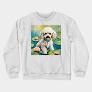 Toy Poodle on Lily Pond Impressionism Crewneck Sweatshirt